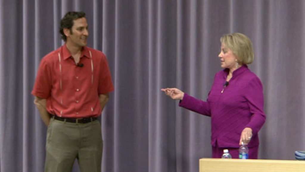 Andy Kurtzig, left, at an archival speaking event